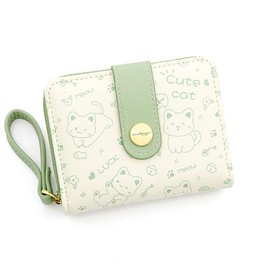 LZSXDWXY Women Fashion Cute Daisy Pattern Zipper Wallet Coin Purse Bifold Bill Wallet with Credit Card Holder ID Window, C-green