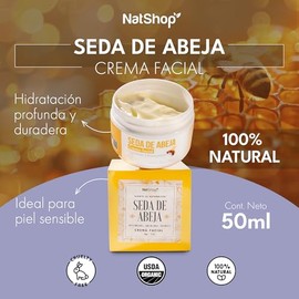 NATSHOP | Crema Facial Seda de Abeja Natural con Aceite de Oliva y Romero - Hidratante Facial y Reparador - Skincare Libre de Químicos | Skin Care Fácil Absorción 50g