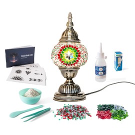 KRAFTSTORIES Turkish Mosaic Lamp Kit DIY Glass Decorative Table Bedside Night Light Tabletop for Living Room Bedroom | Make Your Own Lamp | Antique Bronze Base (Christmas)