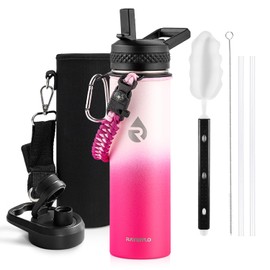 RAYMYLO Insulated Water Bottle 20 oz, Triple Wall Vacuum Stainless Steel (Cold for 48 Hrs), Leak Proof & Non-BPA, Kids Water Bottle Jug for School with Straw Spout Lids, Ombre Pink