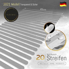 husstand - Set of 10 and 20 non-slip strips – (45 x 2 cm), transparent non-slip for bath and shower, stairs slip protection