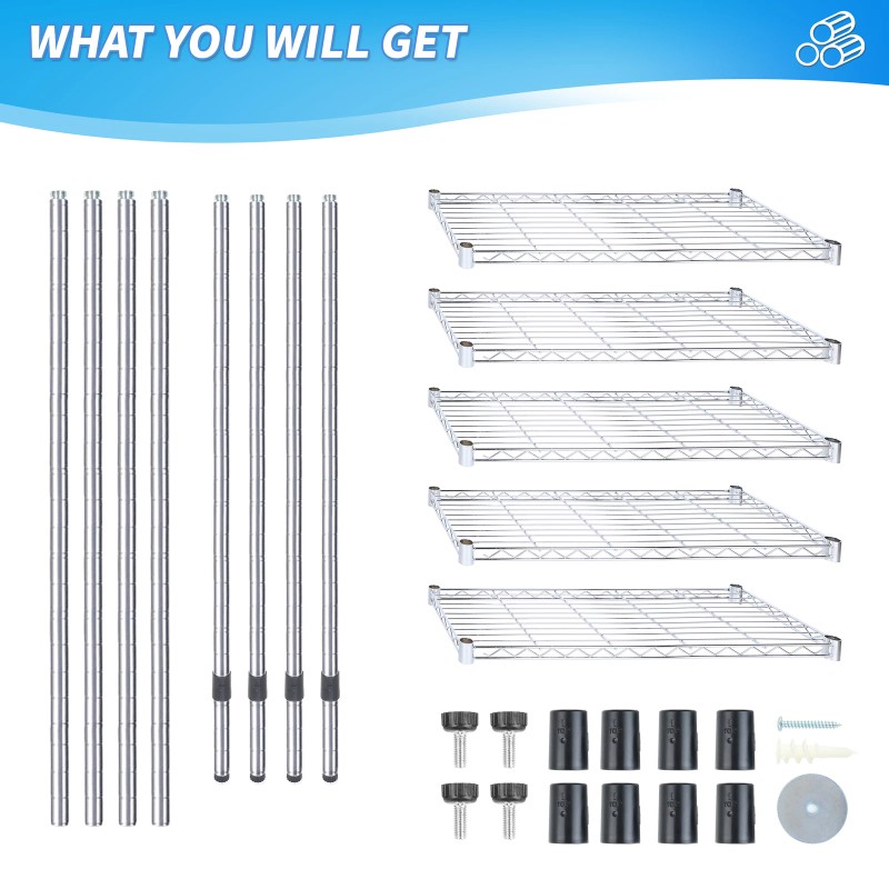 5-Tier Storage Shelves Wire Metal Shelving Unit 1250 Lbs Loading