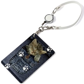 Pass Case, 1 Pocket, Reel Included, Cat, Jeans, Denim, Clear Pocket, Commuter Card, Card Holder, Cat Pattern, Cat, mike