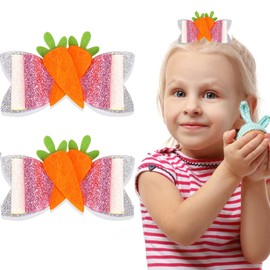 2pcs Easter Bunny Bow Hair Clips - Cute Carrot with Bowknot Design, Adorable Spring Hair Accessories for Women, Girls & Kids, Easter Party Decoration
