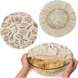 Paquete de 2 cubiertas de 25 cm para ollas de fermentación de pan, cubiertas de olla para masa de pan de masa madre con forro de plástico, cubiertas de olla reutilizables con cordón ajustable para la