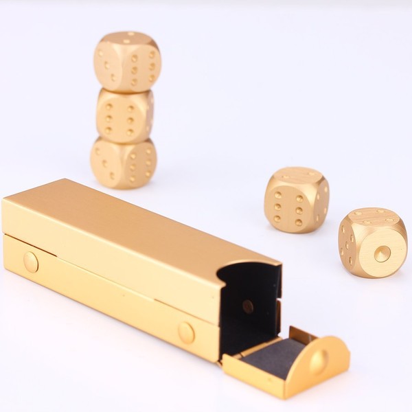 eoocvt 5 in 1 Precision Aluminum Alloy Solid Metal Dices Poker Party Game Toy Portable Dice Man Boyfriend Gift - Gold Rectangle