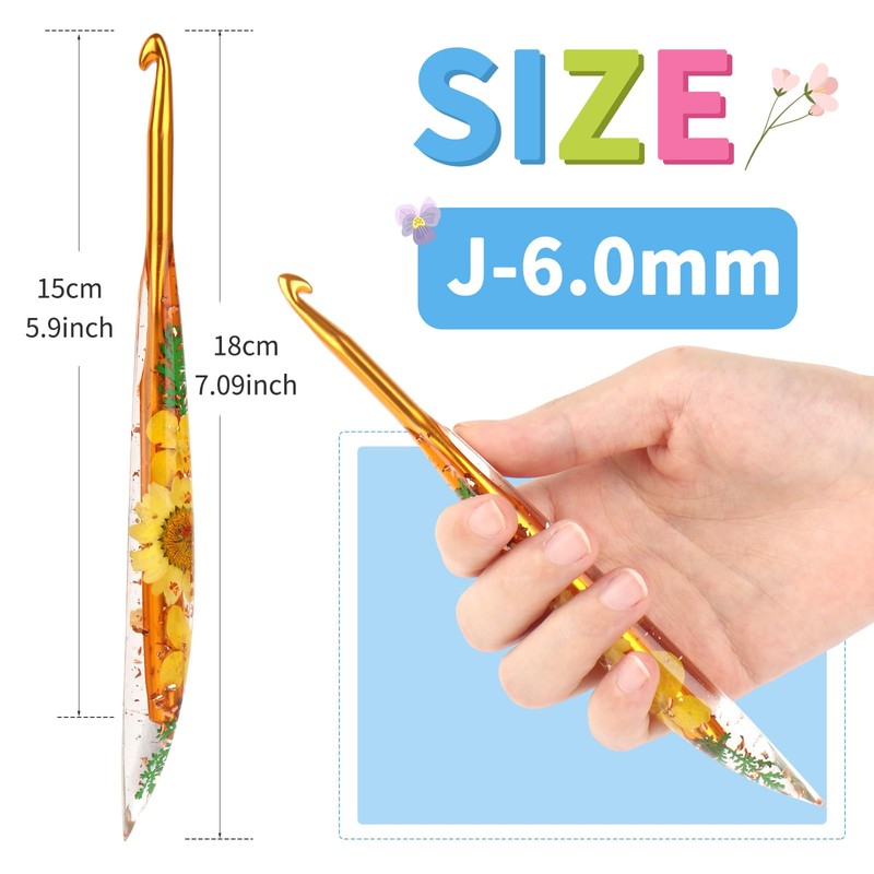 Coopay 6mm Crochet Hooks, Sparkly Floral Resin Crochet Hook, Ergonomic