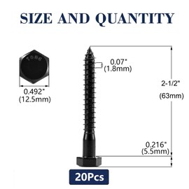 5/16" x 2-1/2" Hex Head Lag Screws Bolts 20Pcs 304 Stainless Steel 18-8, Partial Thread, Hexagon Head Wood Screws by Black Oxide by SG TZH