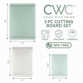 COOK WITH COLOR Extra Large Cutting Board Set, Jumbo-Sized Boards with Rubber Border for Enhanced Cooking Experience, 3-Piece, Mint