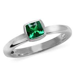 Silvershake 5MM Cushion Shape Nano Emerald 925 Sterling Silver Stack/Stackable Solitaire Ring Size 4.5