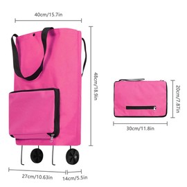 YASYU Foldable Shopping Bag with Wheels for Groceries Folding Shopping Trolley Tote Bag on Wheels Collapsible Shopping Cart Bags 2 in 1 Reusable Grocery Bags Travel Bag(Rose Red)
