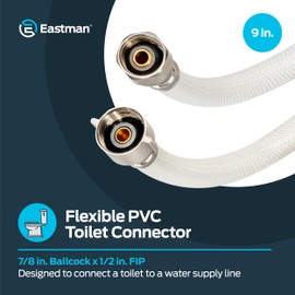 Eastman 9 Inch Flexible Toilet Connector, 7/8 Inch Ballcock x 1/2 Inch FIP, Reinforced PVC Supply Line, White, 48169