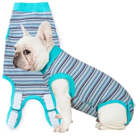 Sebidtco Dog Surgery Recovery Suit for Female Spay Post Surgery,Soft Surgical Recovery Puppy Onesie,Cone Alternative Recovery Bodysuit,Abdominal Wonds Anti Licking Surgery Suit,Striped Blue 3XL