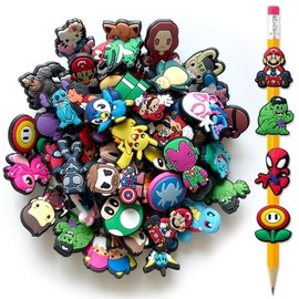 Garetheora 30 50Pcs Random Cartoon Pencil Topper Decorations, Different Cute Pencil Clip for Students School (30)