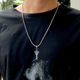 LEECCI Sword Wing Necklace 925 Sterling Silver Wing Cross Pendant Odin Helmet Jewelry Gift for Men Women