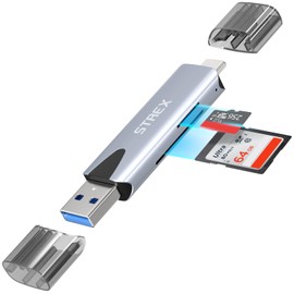 Strex SD Card Reader - USB 3.0/USB C - 2-in-1 - SD Card/TF Card - Memory Card Reader