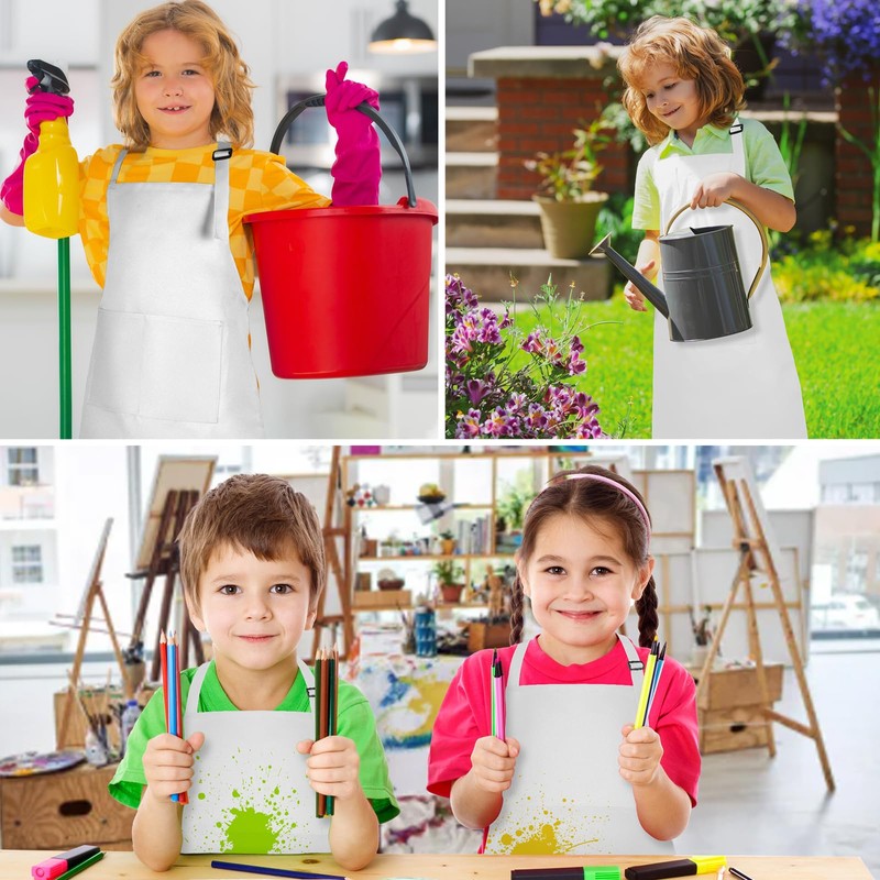 PLULON 12 Pcs Kids Aprons with 2 Pockets Painting Aprons