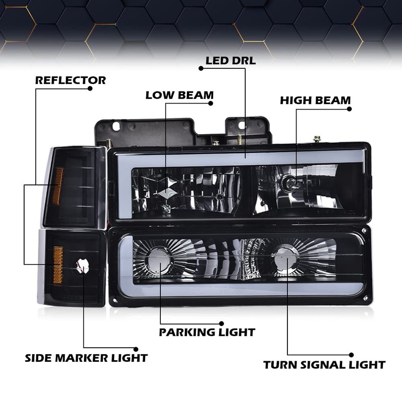 PIT66 Corner Headlight Bumper Lamp w/LED Strip Light,Compatible with 1994-1998