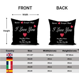 Cushion Covers Valentines Gifts for Boyfriend Girlfriend Anniversary Wedding Gifts for Her Husband Wife Birthday Couples Heart Hug Long Distance Relationship Cute Throw Pillow Couch Sofa (45x45cm)