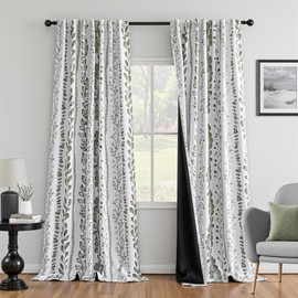 MEETSKY Sage Green Blackout Curtains 84 Inches Long 2 Panels Boho Curtains for Living Room Thermal Insulated Privacy Protection Rod Pocket Drapes for Bedroom, Leaf Print Window Treatment, 50" Wide