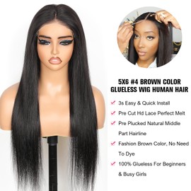 Beluck 5x6 Ready To Wear Glueless Wig for Beginners, Straight Lace Front Glueless Wigs Human Hair Pre Plucked Pre Cut, 15A Hd Lace Closure Wigs Human Hair 28 Inch