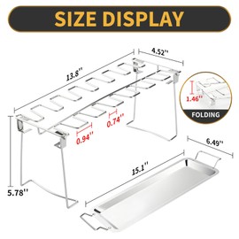 SHIKORI Chicken Leg Rack for Grill, Easy to Use 12 Slots Chicken Wing Rack, Premium Stainless Steel Chicken Drumstick Rack for Grill Accessories-with Drip Tray