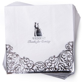 100Pcs Wedding Napkins, 3-Ply Gold Foil Cocktail Napkins, Folded 5 x 5 Disposable Napkins for Wedding Dinner Party Bridal Anniversary