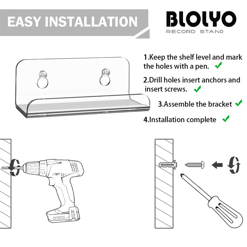BLOLYO Clear Vinyl Record Shelf Wall Mount 8 Pack,Acrylic Album