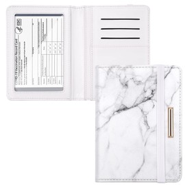 Passport and Vaccine Card Holder,Traveling Passport Cover with CDC Vaccination Card Slot RFID Blocking Passport Wallet for Women and Men, White Marble