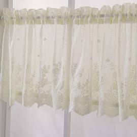 vctops Lace Sheer Kitchen Cafe Curtain Valance Floral Embroidered Rod Pocket Short Curtain for Small Window 1 Piece (51" x 16", Beige)
