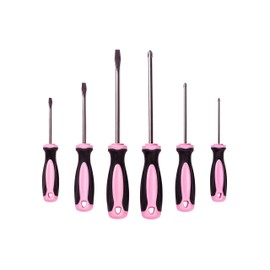 Pink Power Magnetic Screwdriver Set - 6 Piece Phillips and Flathead Hand Tool Set for Women