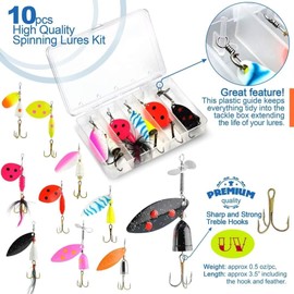 Trout Lures Spinner Baits Fishing Lures Kit for Bass Trout Spinners Lure with Tackle Box Spinnerbait for Freshwater,10pcs