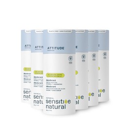 ATTITUDE Baking Soda Free Deodorant for Sensitive Skin with Oatmeal, EWG Verified, Aluminum Free, Plastic-Free, Unscented, 3 Ounces (Pack of 6)