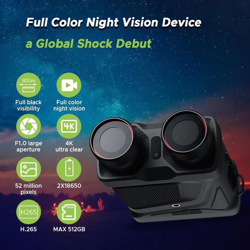 Xtahdge Digital Night Vision Binoculars All Black Full Color 4K