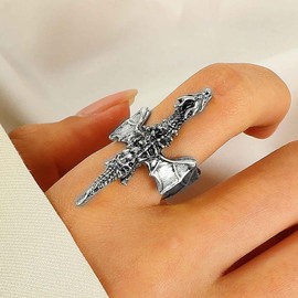 Xduargs Boho Flying Dragon Finger Ring Vintage Rising Dragon Wrap Open Ring Gold Dragon Open Ankle Ring Punk Adjustable Stacking Ring Jewellery for Women and Girls, Zinc, No Gemstone