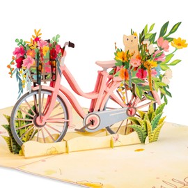 Paper Love 3D Pop Up Card, Spring Flower Bike, For Summer, Birthday, Thank You, Get Well Soon, Mother's Day, Valentine's Day, All Occasion or Just Because- 5" x 7" Cover - Includes Envelope and Note Tag