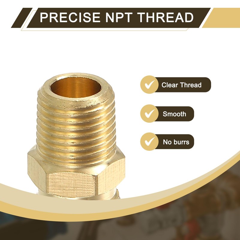 sourcing map 2Pcs Brass Pipe Fitting, 1/4" OD x 1/8"