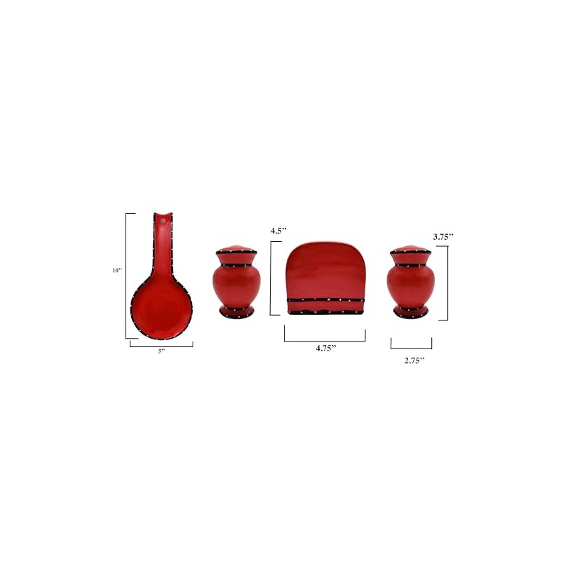 ACK Hand Painted Ceramic Ruffle Red 4PCs Table/Stove Top Set,