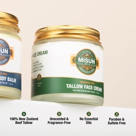 Misun Health Unscented Whipped Beef Tallow Moisturizing Face Cream - 100% Natural New Zealand Tallow Fragrance-Free