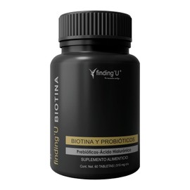 Finding’U Biotina + Ácido Hialurónico, Probióticos y Prebióticos - 60 tabletas | Piel, Cabello y Uñas | Soporte Digestivo | Vegano | Sin Gluten