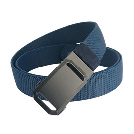 S-MAN 3.4 cm Wide Men's Casual Elastic Fabric Belt with Black Colour Alloy Automatic Buckle Sport Golf Men's Belt, Blue twill pattern
