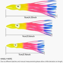 Soft Plastic Octopus Squid Skirt Fishing Lures Saltwater Octopus Skirts Glow Lure Trolling Bait Fishing Tackle for Sea Bass Salmon Trout 7cm 9cm 11cm, 30pcs