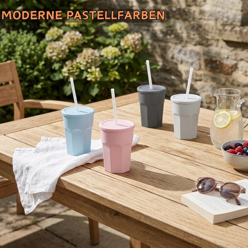 Engelland - 5 x Plastic Cups with Lids, Pink, Drinking