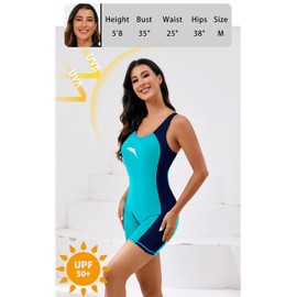 Halcurt Women's Boyleg One Piece Swimsuit Boyshort Racerback Athletic Bathing Suit Navy Light Blue M