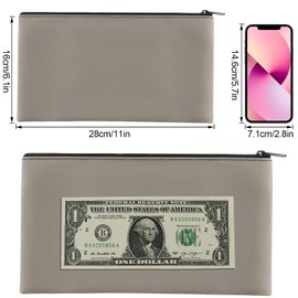 2 bolsas de dinero con cierre, bolsa de dinero de 11 x 6.1 pulgadas, bolsa de banco, bolsa de efectivo, portafolios de cheques, cosméticos (gris)