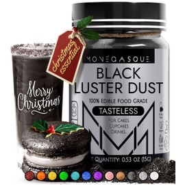 MONÉGASQUE Black Luster Dust Edible Glitter for Cakes 15g – Premium Black Edible Glitter for Drinks - Vegan Black Food Colouring for Black Icing - Black Glitter Christmas Sprinkles for Baking