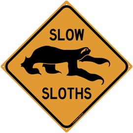 Slow Sloths Crossing 12" x 12" Tin Road Sign Cute Fun Tropical Jungle Animal Theme Pool House Deck Tiki Bar Coastal Bedroom Decor