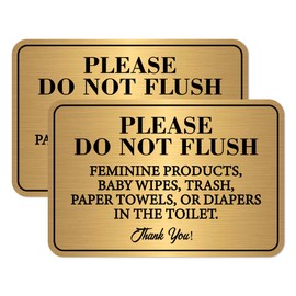 2PCS Please Do Not Flush Rule Sign for Bathroom and Business，Self Adhesive Black Gold Do Not Flush Anything Except Toilet Paper Sign Sticker for Business and Home 5.9x3.9IN