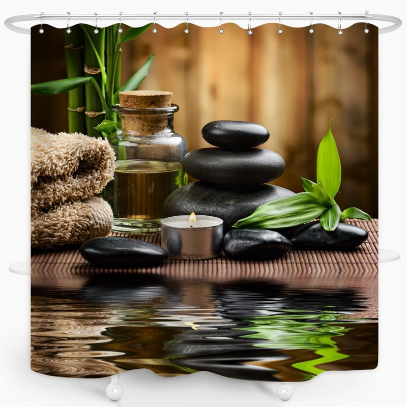 ZXMBF Zen Spa Shower Curtain Basalt Stones Herbal Oil Scent