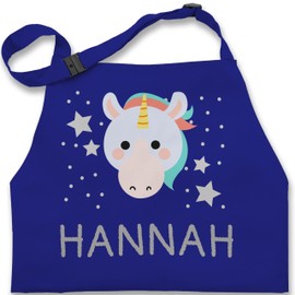 Geschenk mit Namen personalisiert by Shirtracer - Children's Apron for Boys and Girls - Unicorn Image and Your Name, 3 Royal Blue